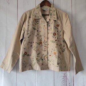 Tantrums Button Front Floral Embroidered Beige Women’s L Jacket, Like New, EUC